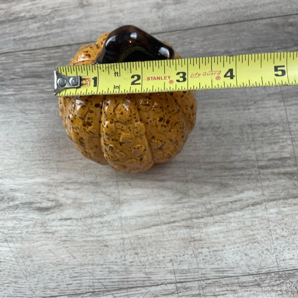 Small Beautiful Fall Halloween Decor Pumpkin 4” Tall Orange Brown Excellent